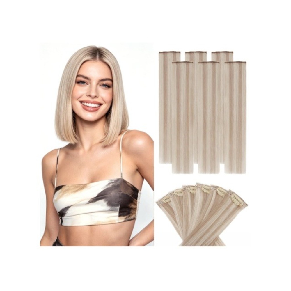 Hairro 6 PCS Clip in Hair Extensions 100% Real Human Hair 10 Inch Mixed Blonde